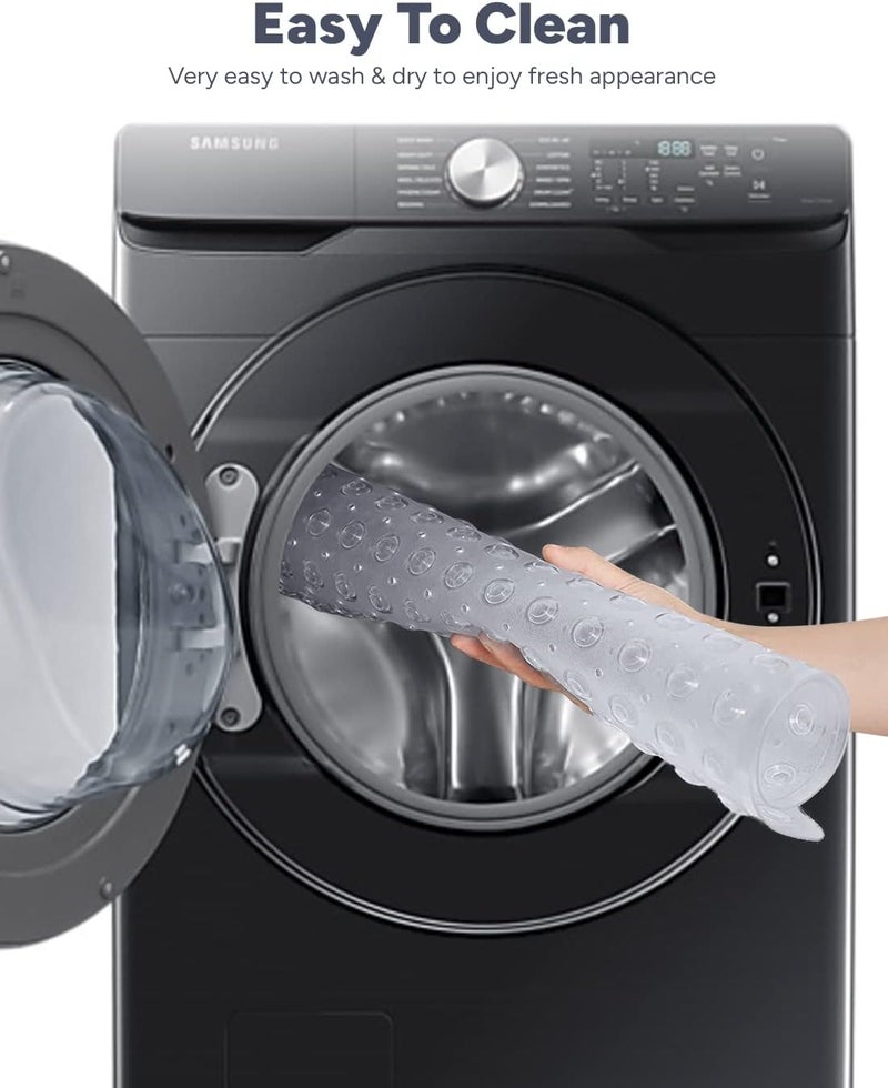 ADO Corner Shower Mat Non Slip, 21x21 inch Curved Shower Mats for Inside Shower, Anti-Slip Bath Mat with Strong Suction Cup, Drain Holes, Machine Washable, Ideal for The Elderly (Clear) - Image 2